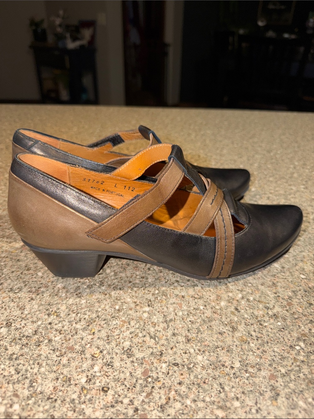 Fidji Two-Tone Low Heel Cross-Strap Pumps